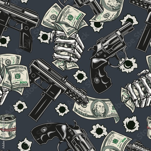 Guns and money vintage seamless pattern