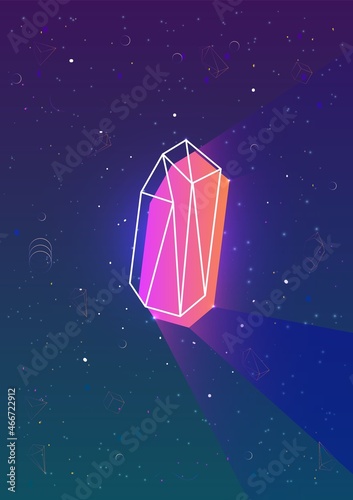 Abstract vertical backdrop with glowing neon colored polygonal geometric shap...