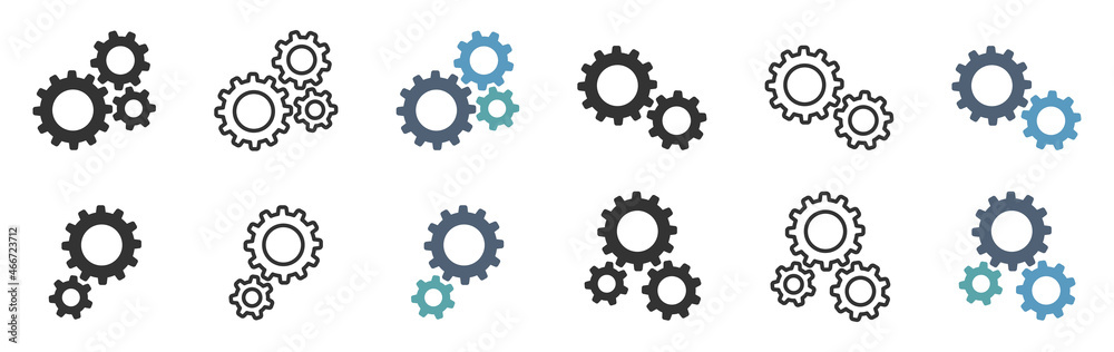 Set of gears icons. Setting gears icon, cogwheel group. Settings. Vector illustration.