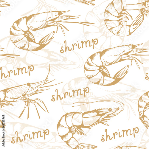 Shrimp hand drawn seamless pattern, vector illustration