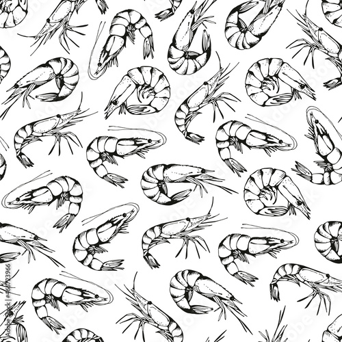 Shrimp hand drawn seamless pattern, vector illustration