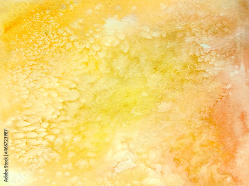 Yellow and orange abstract watercolor painting. Hand drawn background stone imitation