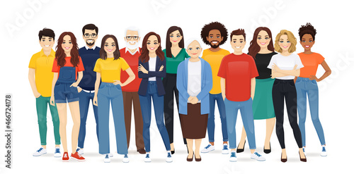 Multiethnic multicultural group of diversity people standing together vector illustration isolated