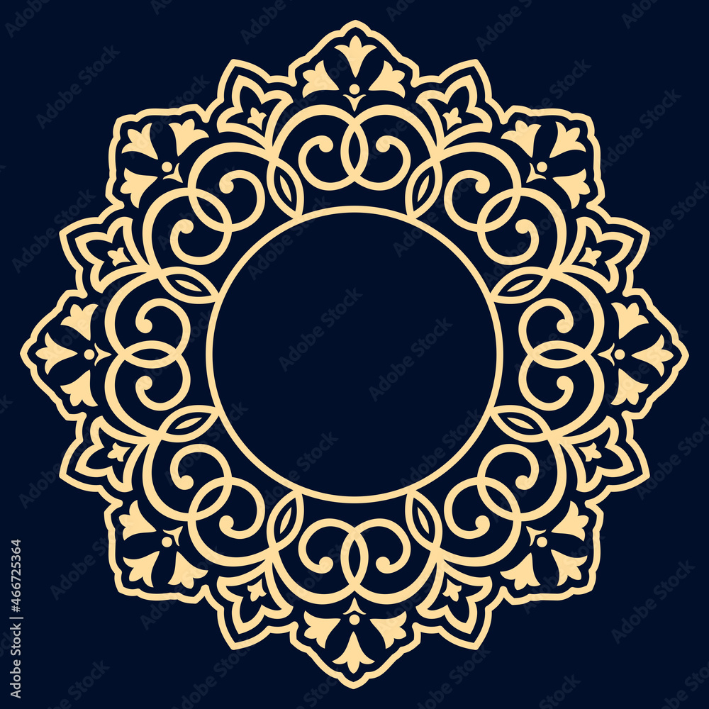 Decorative frame Elegant vector element for design in Eastern style, place for text. Floral golden and black border. Lace illustration for invitations and greeting cards