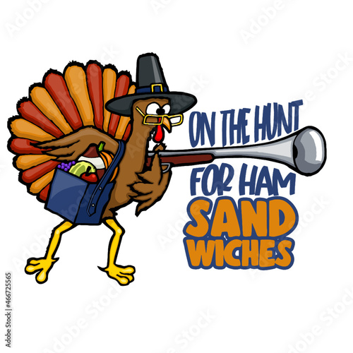 funny pilgrim turkey with musket | thanksgiving