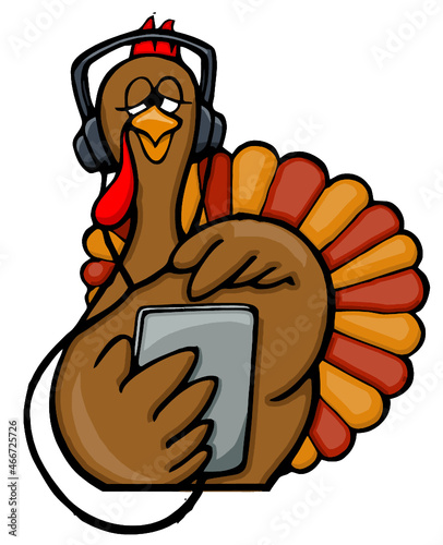 funny turkey with headphones and tablet | thanksgiving