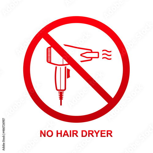 No hair dryer sign isolated on white background vector illustration.