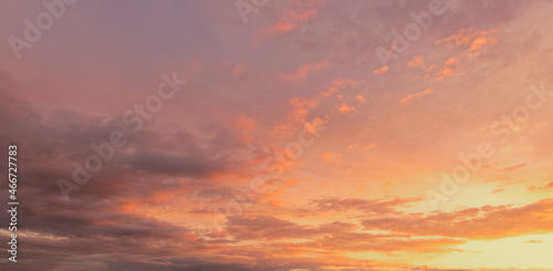 Golden hour sky with clouds. Ideal for sky replacement in modern photo editing software tools. photo