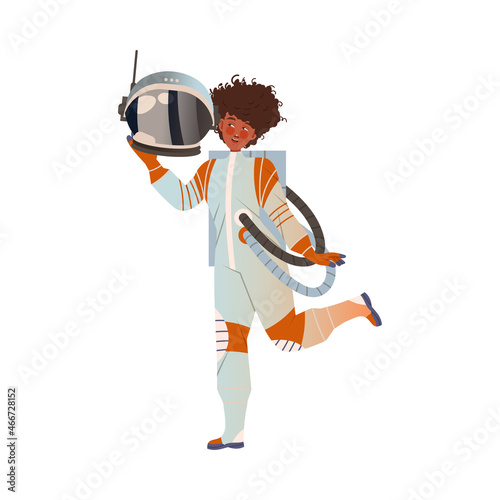 Spaceman or Astronaut Woman Character in Space Suit on the Moon Vector Illustration