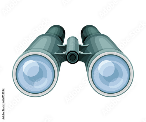 Binoculars with glass lenses, optical instrument for magnifying distant objects vector illustration