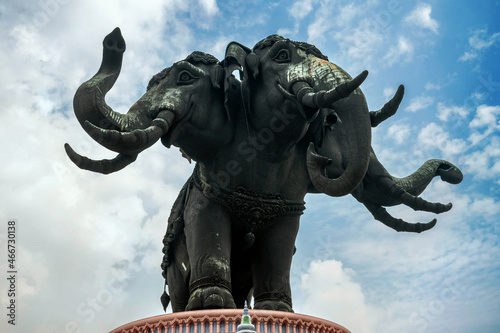 The Erawan museum or Giant Three heads elephant copper statue at Samut Prakarn Province Thailand