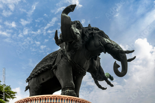 The Erawan museum or Giant Three heads elephant copper statue at Samut Prakarn Province Thailand