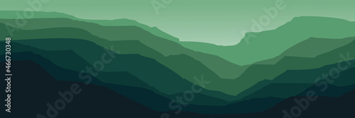 green mountain landscape view vector illustration for wallpaper, backdrop, background, web banner, and design template