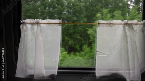 Wallpaper Mural View from the window of a train compartment during a vacation trip. Rainy weather outside the window on the train Torontodigital.ca