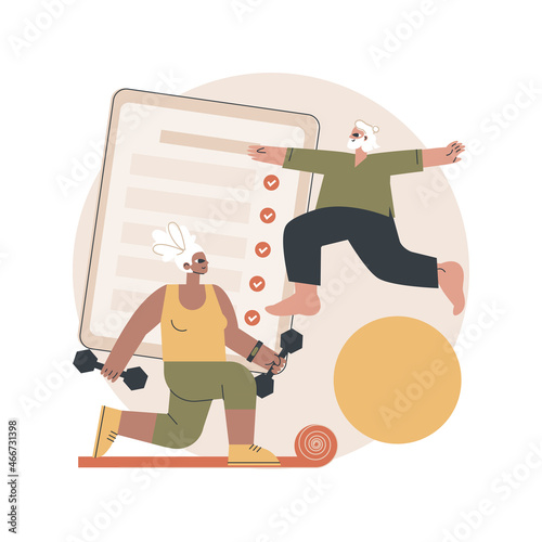 Elder fitness abstract concept vector illustration. Exercise program for seniors, aqua fitness, active lifestyle, health support, fitness program for old people, healthcare abstract metaphor.