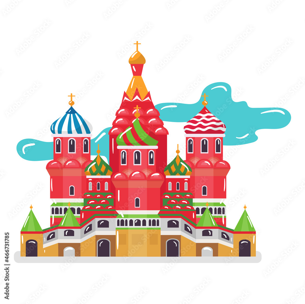 Historical moscow kremlin building, world famous architectural, concept old landmark flat vector illustration, isolated on white.