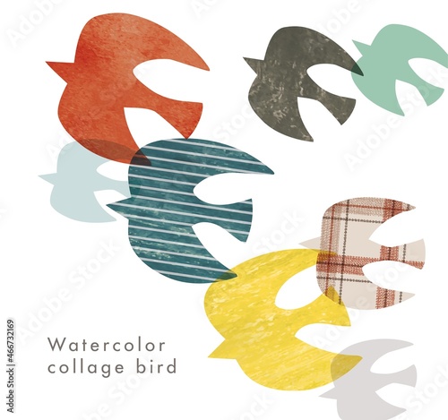北欧風の水彩コラージュの鳥デザイン