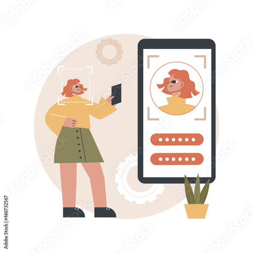 Verification technologies abstract concept vector illustration. Verification process, data access, user password, social media account, iris scan, facial recognition, security abstract metaphor.