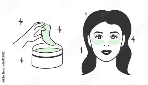 Patches for the face options and the order of use. A set of vector illustrations.
