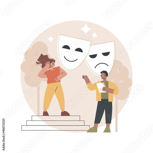 Theatre camp abstract concept vector illustration. Theatre training for kids, summer vacation camp, holiday acting program, young actor course, children drama school performance abstract metaphor.