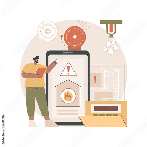 Fire alarm system abstract concept vector illustration. Fire alarm component, system installation, prevention method, smoke sensor, building protection project, emergency plan abstract metaphor.