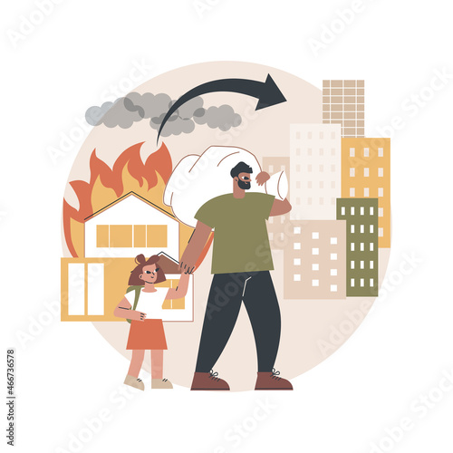 Internal migration abstract concept vector illustration. Domestic human migration, natural disaster, civil disturbance, arrive in capital, people with bags suitcases, moving to abstract metaphor.