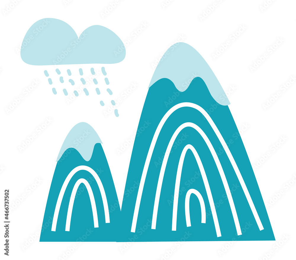 Rain in mountains. Scandinavian modern print for children Rain in mountains. Scandinavian modern print for children