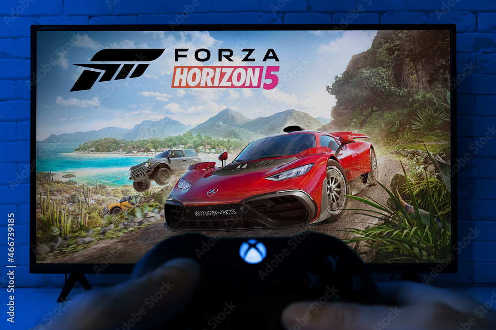 Man playing Forza Horizon 5 on Xbox, 2 Nov, 2021, Sao Paulo, Brazil. Stock  Photo | Adobe Stock