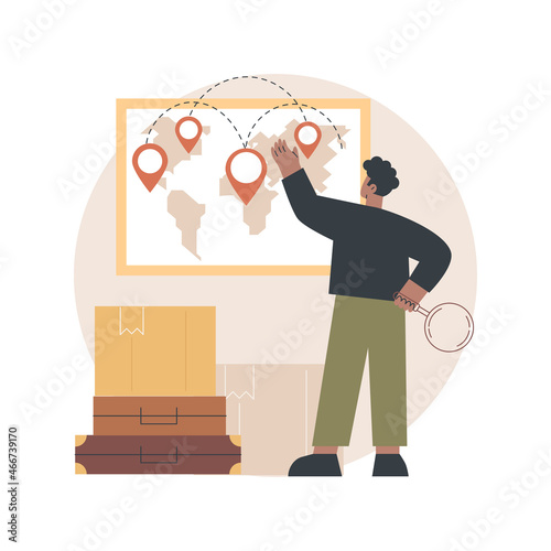 Migratory movement abstract concept vector illustration. Human migration, movement of people, refugee group, travelling with bags and kids, work and study search, asylum seekers abstract metaphor.