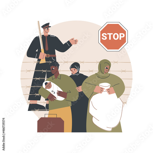 Frontier migration abstract concept vector illustration. Frontier migration services, moving abroad, border patrol control, illegal legal refugee, application form, border cross abstract metaphor.