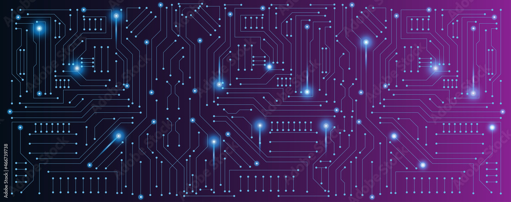 circuit board electronic or electrical line with glow light on blue and pink engineering technology concept vector panorama background circuit board electronic or electrical line with glow light on blue and pink engineering technology concept vector panorama background