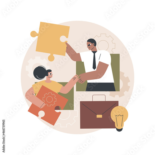 Mutual assistance abstract concept vector illustration. Mutual assistance program, help each other, business support, mobile banking, team work, group of people, shaking hands abstract metaphor.