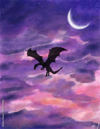 Fototapeta Naklejka Na Ścianę i Meble -  Twilight Dragon Fantasy Sky