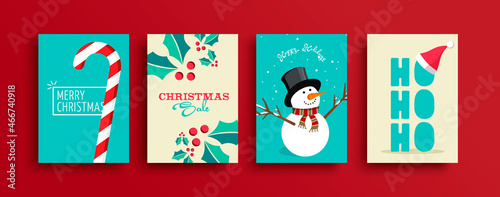 Merry Christmas funny quote cartoon card set