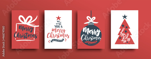 Christmas New Year vintage red lettering quote set