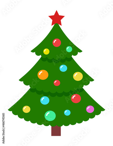 New year tree with traditional decoration. Winter holiday icon
