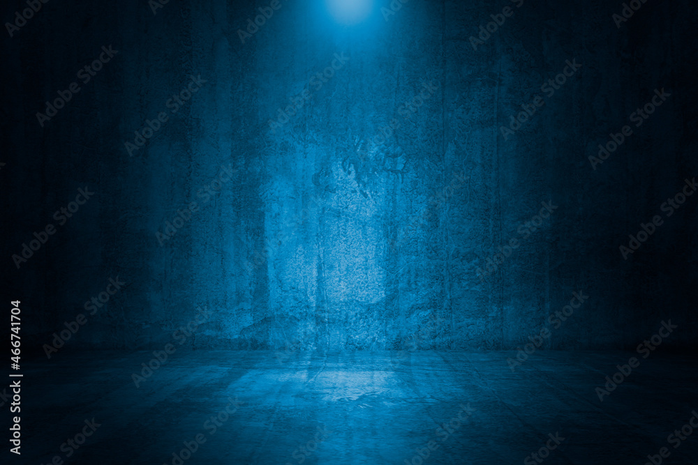 Empty dark blue abstract cement wall and studio room the interior texture for display products wall background