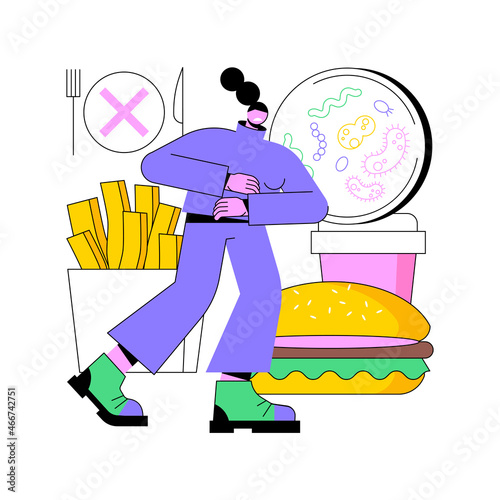 Food contamination abstract concept vector illustration. Nutrition illness, food safety, environment poisoning, raw meat, production hygiene, agriculture industry, dirty hand abstract metaphor.