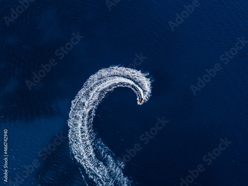 Aerial view on jetski in tropical blue waters