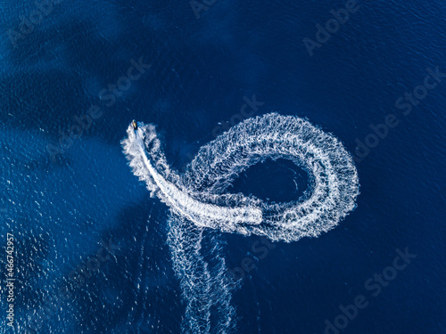 Aerial view on jetski in tropical blue waters