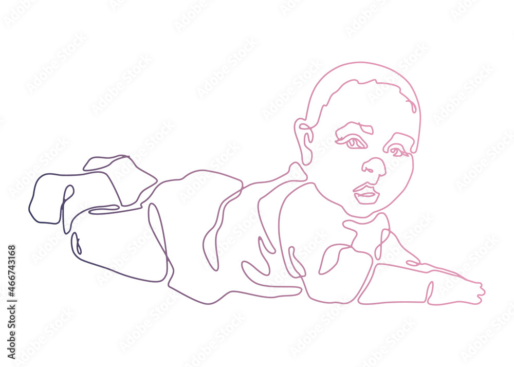 The art of the line 3. Drawing a baby with a black line. Girl The art of the line 3. Drawing a baby with a black line. Girl
