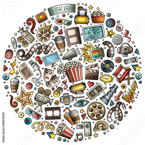 Set of Cinema cartoon doodle objects