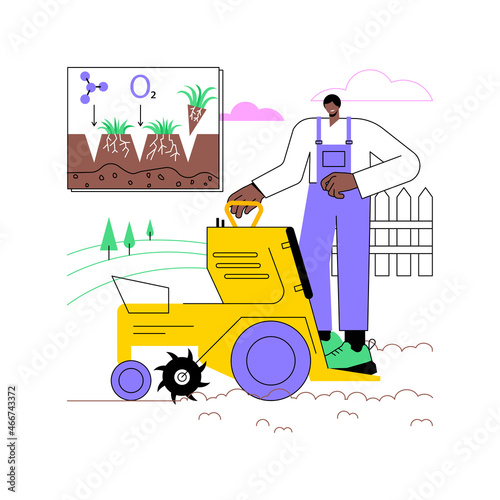 Lawn aeration abstract concept vector illustration. Restore lawn, overseeding service, absorb air and water, grass fertilization, aeration machine, garden maintenance, landscape abstract metaphor.