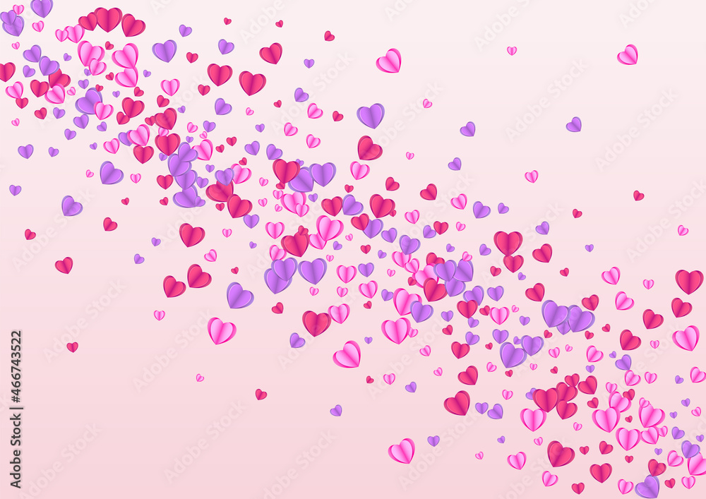 Pinkish Heart Background Pink Vector. Birthday Frame Confetti. Fond Volume Backdrop. Purple Heart Rain Texture. Red Drop Illustration.