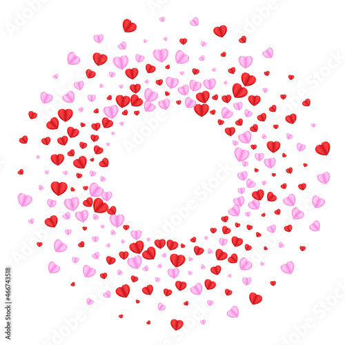 Red Confetti Background White Vector. Day Texture Heart. Fond Cut Frame. Violet Heart Bright Pattern. Pink Falling Illustration.