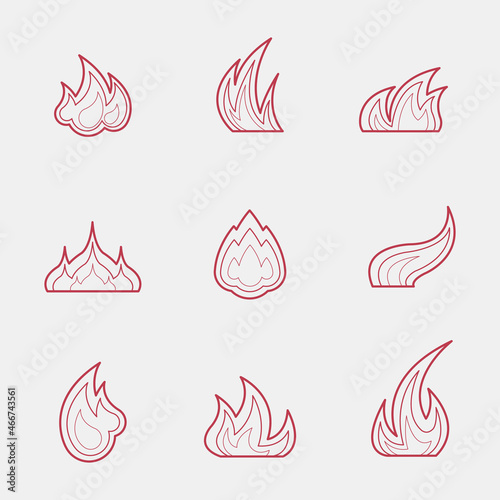 Vector collection of flat style fire vector icons. Burning flame clip art set. Energy power symbol
