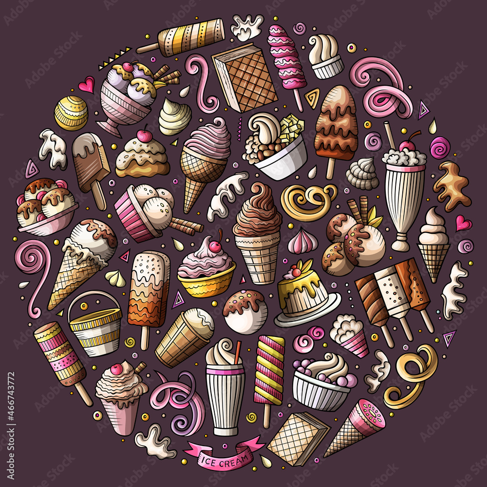 Set of Ice Cream cartoon doodles objects