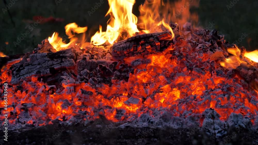 Hot wood charcoal burning. Closeup of fire burning. Hot wood charcoal burning. Closeup of fire burning.