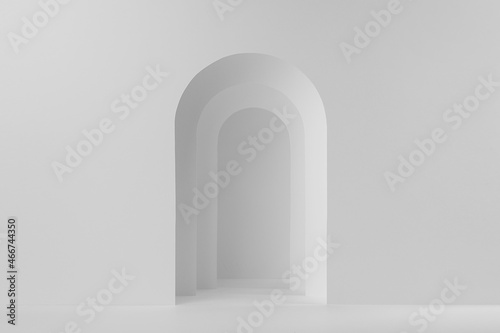 Fotografija Futuristic abstract white stage mockup with soft light arch for presentation cosmetic product or goods, design, advertising in simple geometric minimalist style