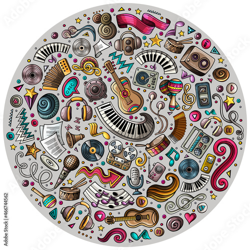 Set of Musical cartoon doodle objects